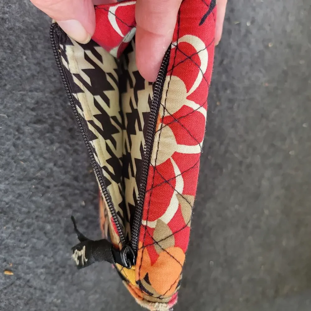 Vera Bradley Bittersweet Euro Wallet Quilted Floral Black Red Gold Retro Colorfu